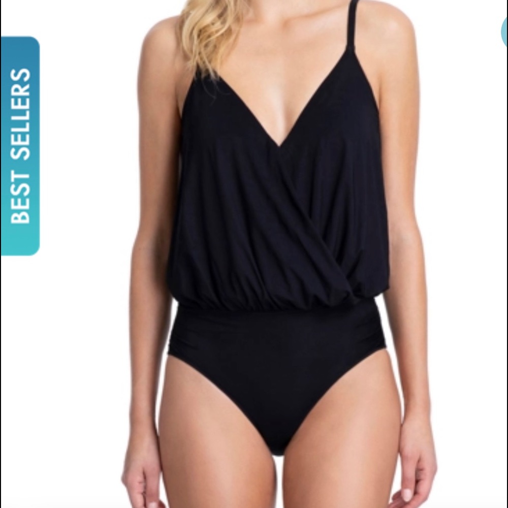 Gottex Black Blouson One-Piece Swimsuit Size 12